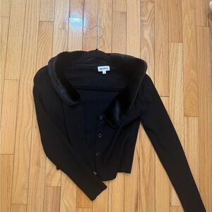 Superdown Black Faux Fur Collar Cardigan